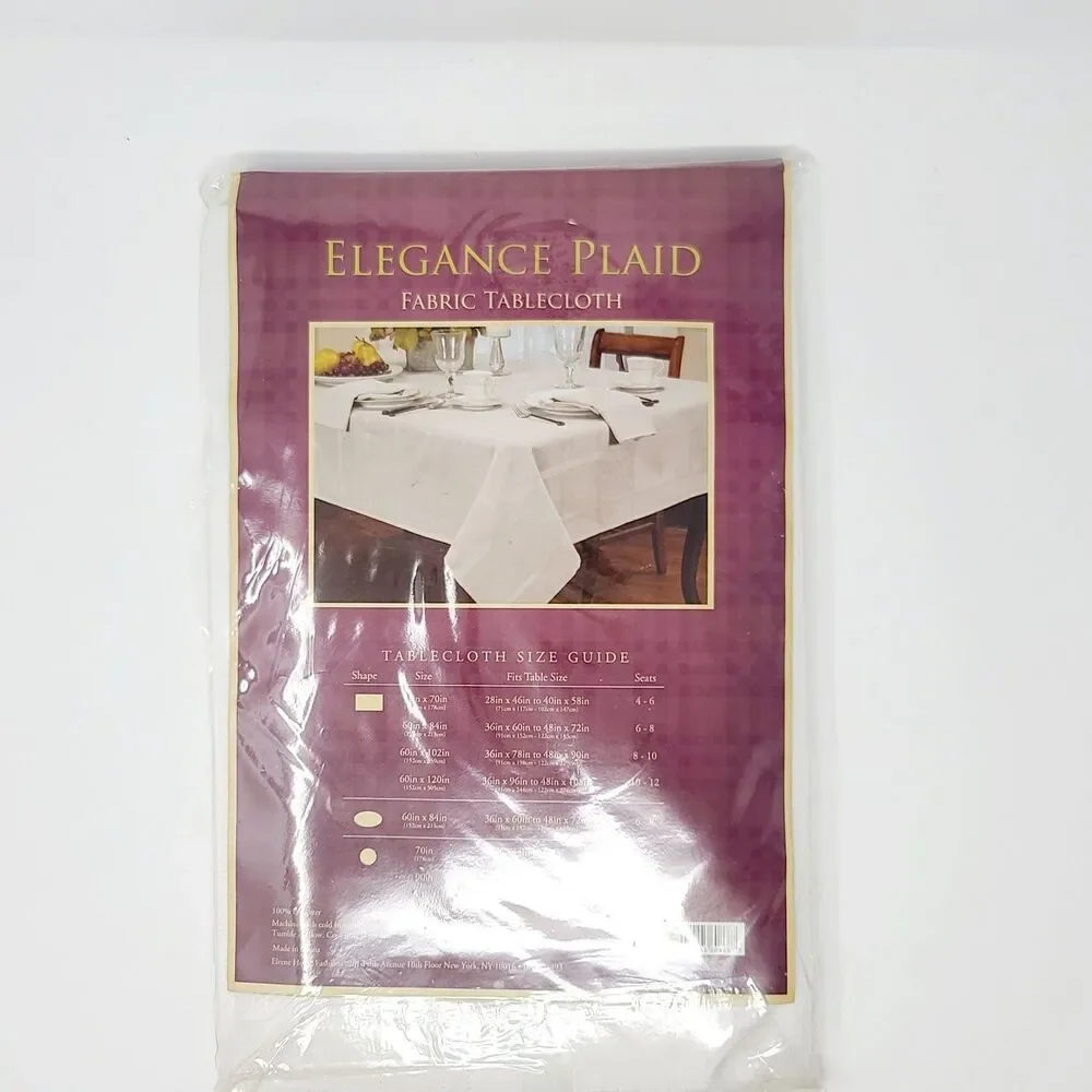 NEW White Damask Tablecloth 60x84 Oblong Plaid Pattern OPEN Package